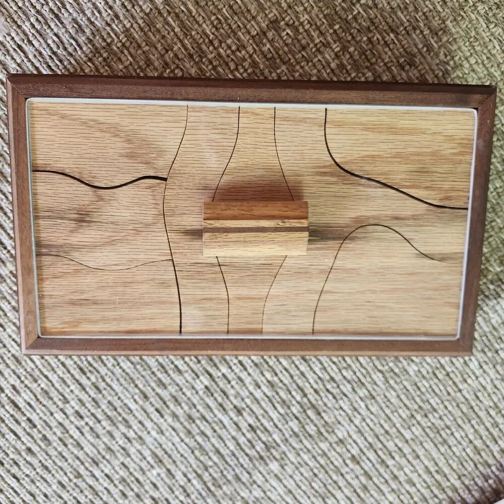 Wooden Puzzle Box, 3 Layer Pre-School Level, Walnut Red Oak Cottonwood, Handmade